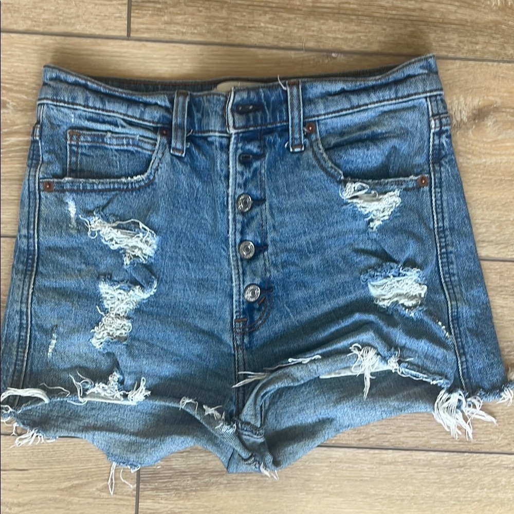 Abercrombie & Fitch Blue Jean Shorts Distressed High-Waisted
